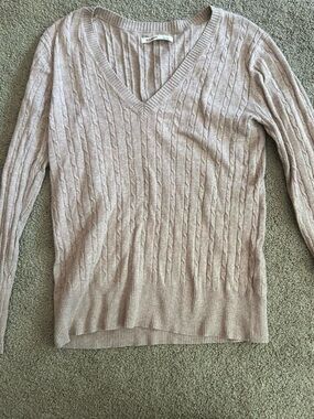 Old Navy Cable Knit V-Neck Sweater in Light Beige L